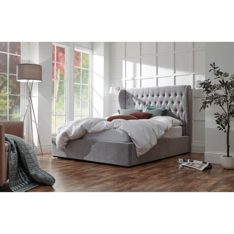 Image of GFW Dakota Double Ottoman Platinum Bed & Bonnel Mattress, Grey DKT50PLSB