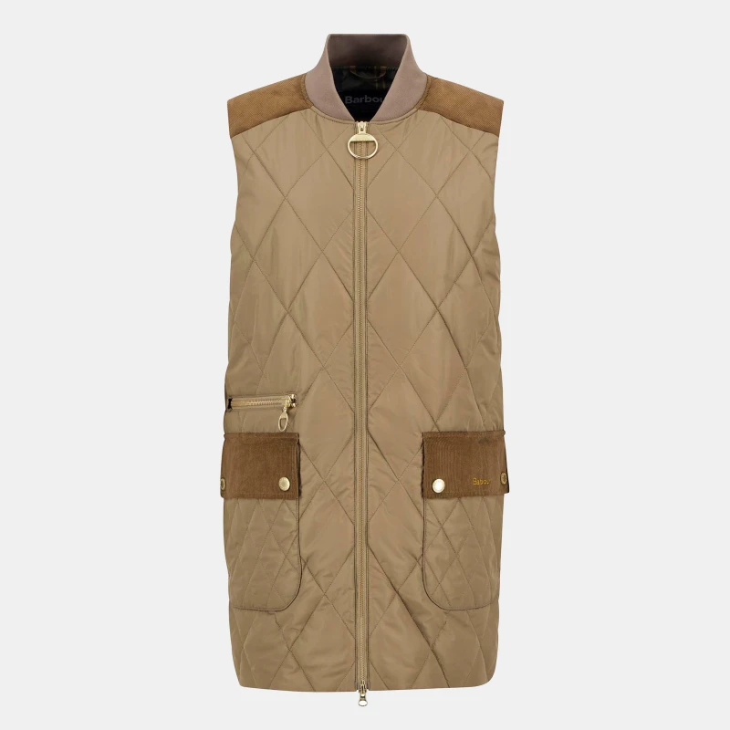Image of Barbour Womens Lydia Diamond Quilted Sleeveless Gilet Brown/Tartan female 8 (XS)
