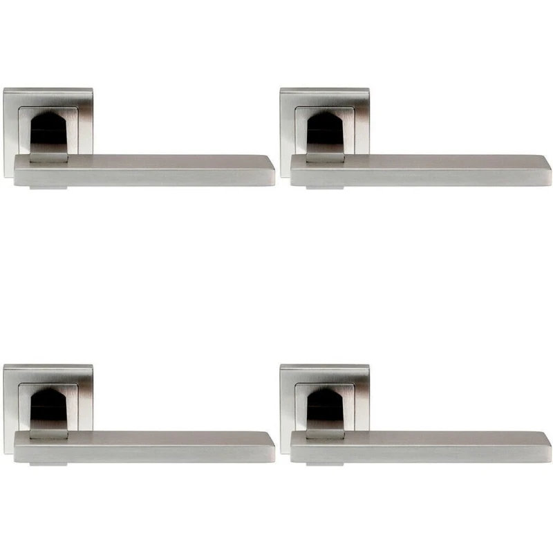 Image of Loops 4x PAIR Square Cut Rectangular Handle on Square Rose Concealed Fix Satin Steel Metallics