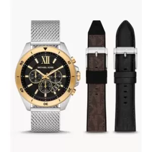 Image of Michael Kors Mens Brecken Chronograph Stainless Steel Mesh Watch And Interchangeable Strap Set - Silver