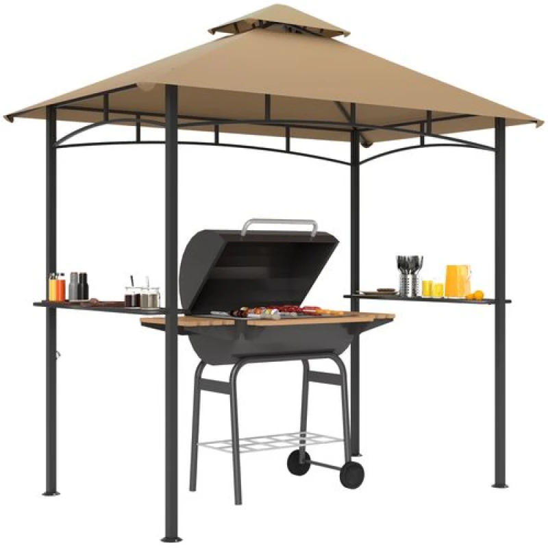 Image of Outsunny Outdoor Double-tier BBQ Gazebo Shelter Grill Canopy Barbecue Tent, Cream 84C-266V00KK