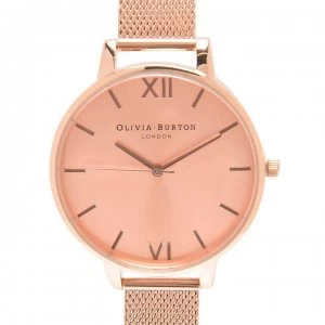 Image of Olivia Burton Big Dial Rose Gold Sunray Mesh Watch - Rose Gold