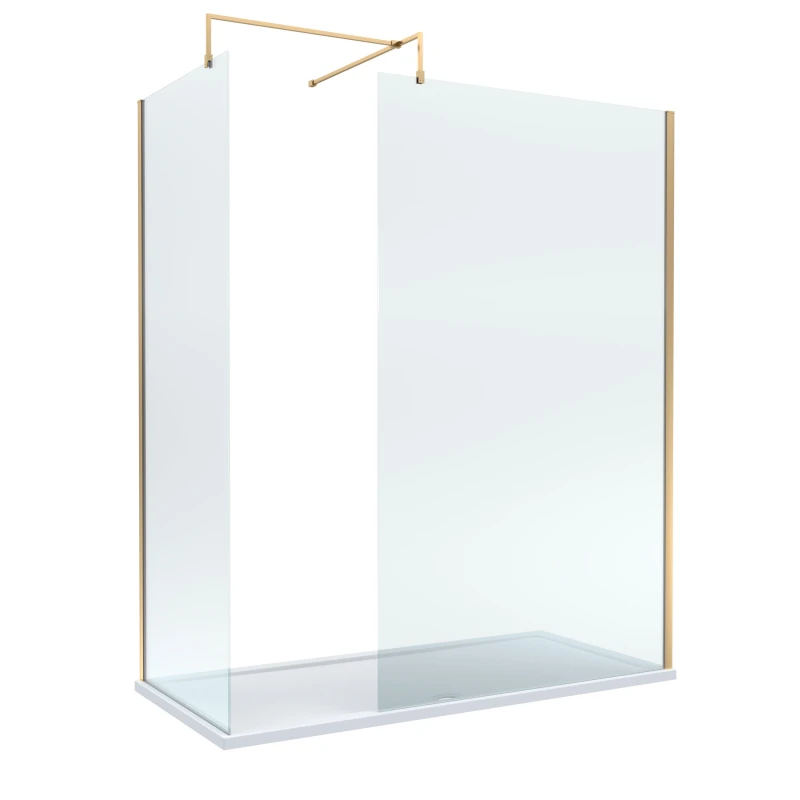 Image of Balterley 8mm Glass Wetroom Screens Brushed Brass Profile and Tray 1700 x 800mm White