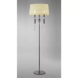 Image of Floor lamp Tiffany 3+3 Bulbs E27+G9, polished chrome with Cream lampshade & transaparent crystal
