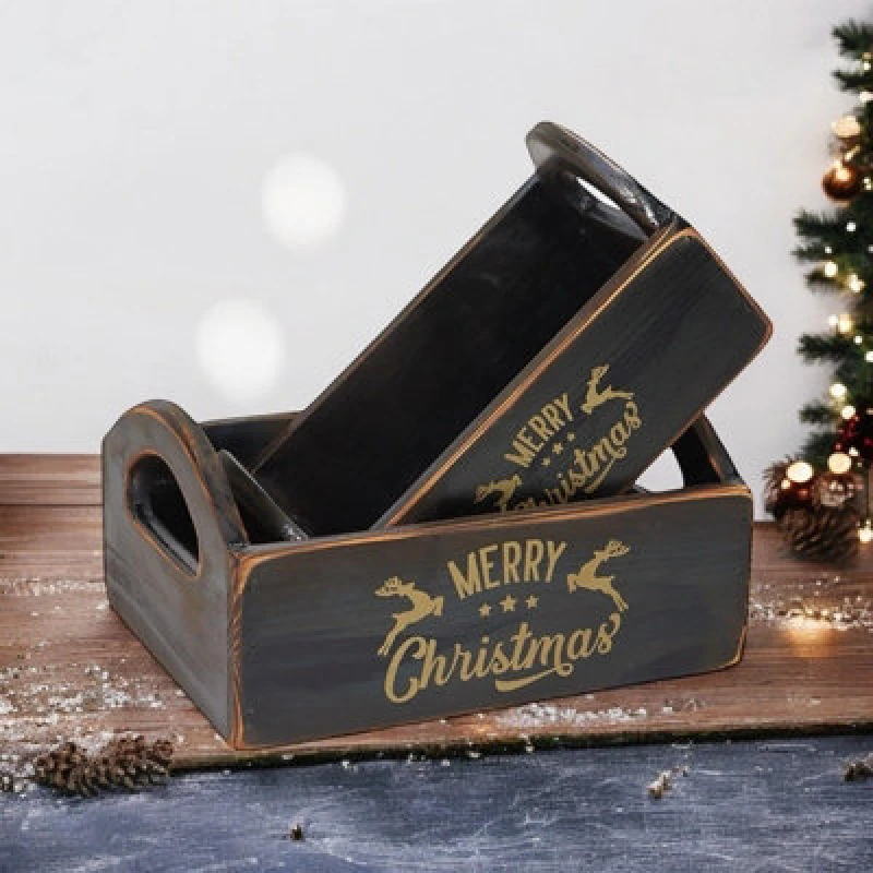 Image of Minster "merry Christmas" - Crates (Set Of 2) - Wood - Black