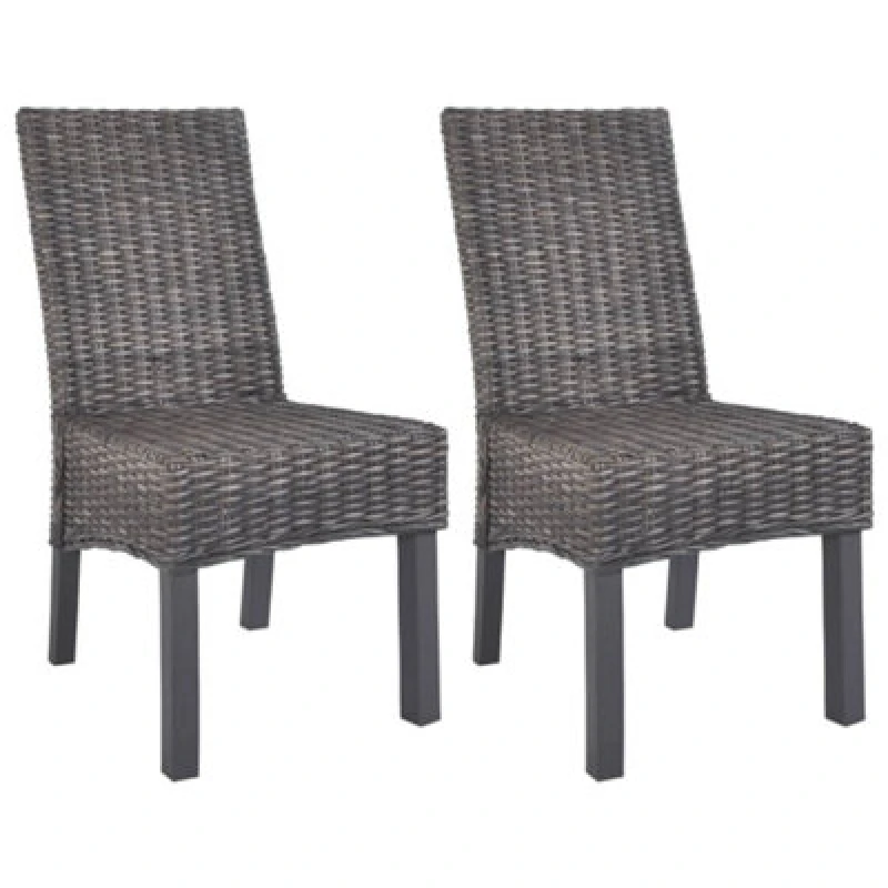 Image of Vidaxl Dining Chairs 2 Pcs Brown Kubu Rattan And Mahogany Wood