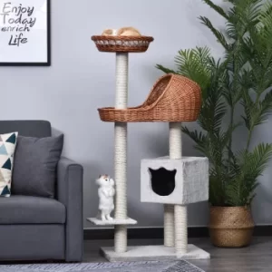 Image of PawHut Cats 4-Tier Sisal Rope Scratching Post w/ Cave White