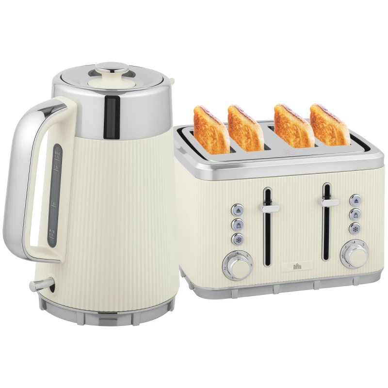 Image of HOMCOM HOMCOM Rapid Boil Kettle and 4 Slice Toaster Set w/Strix Thermostat, 1.7L 3000W in Cream Cream One Size Unisex 5063603872158