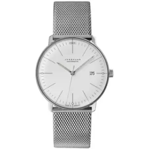 Image of Mens Junghans 'Max Bill' Silver and White Stainless Steel Automatic Watch