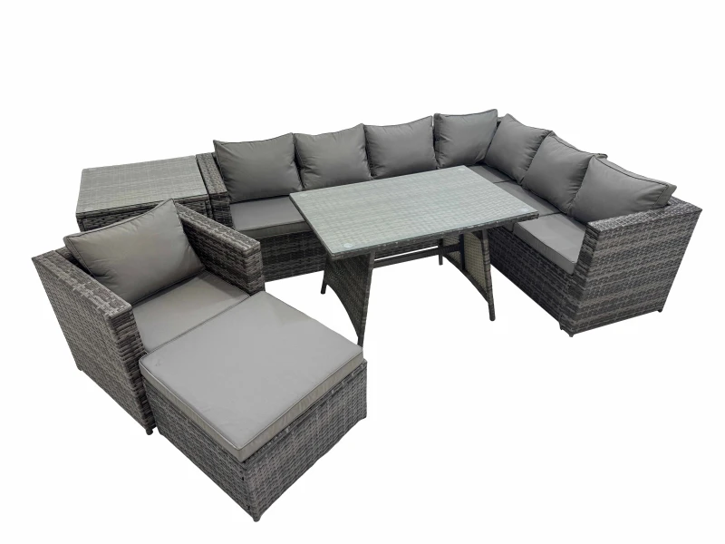 Image of Fimous Patio Furniture Sets with Dining Table Chair Big Stool Side Table in Dark Grey Dark Grey Unisex