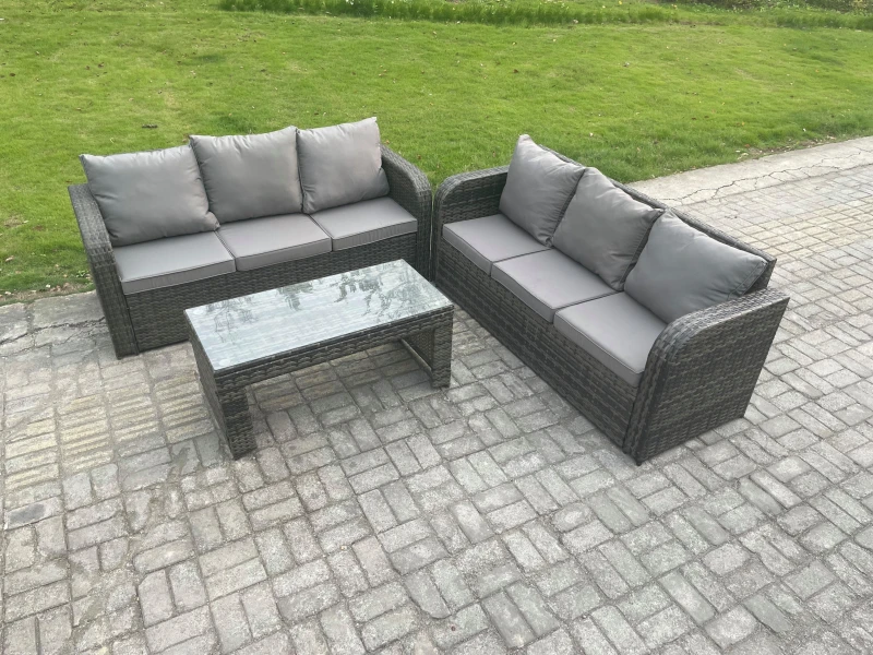 Image of Fimous Patio Garden Furniture Sets Wicker Outdoor Rattan Furniture Sofa Sets with Rectangular Coffee Table Dark Grey
