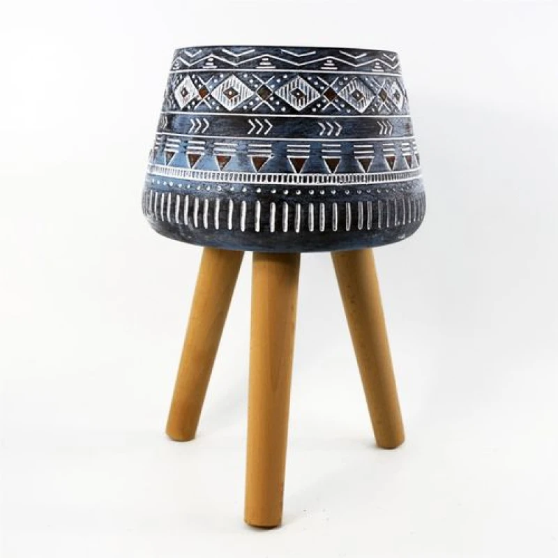 Image of Leaf 44cm x 26cm Aztec Blue Composite Large Planter Blue