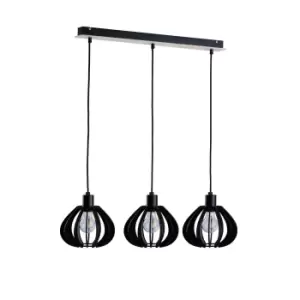 Image of Nicoleta Bar Pendant Ceiling Light Black And Natural, 62cm, 3x E27