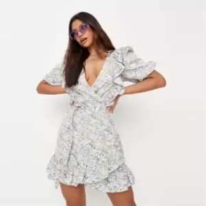 Image of Missguided Wrap Dress Ss Floral - Purple
