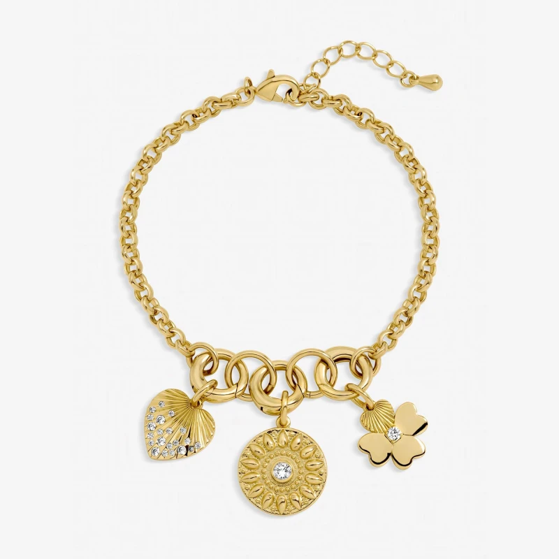 Image of Inicio Gold Plated Multi Charm Bracelet - Gift Pouch Gold female One Size