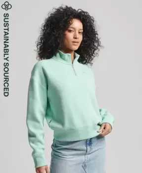 Image of Superdry Womens Organic Cotton Vintage Logo Henley Sweatshirt Green / Minted Marl - Size: 8