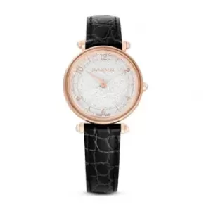 Image of Crystalline Wonder Swiss Made Leather strap Black Rose Gold-tone finish Watch 5653359
