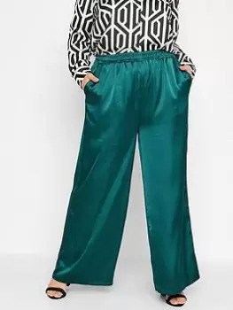 Image of Yours Leopard Print Satin Wide Leg Green, Size 16, Women