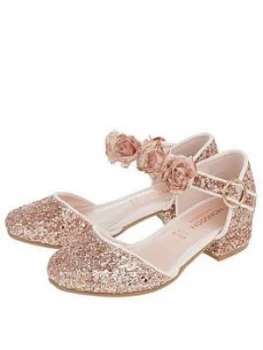 Image of Monsoon Girls Abilene Glitter Corsage Two Part Shoe - Rose Gold, Size 1 Older