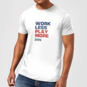 Image of Plain Lazy Work Less Play More Mens T-Shirt - White - M