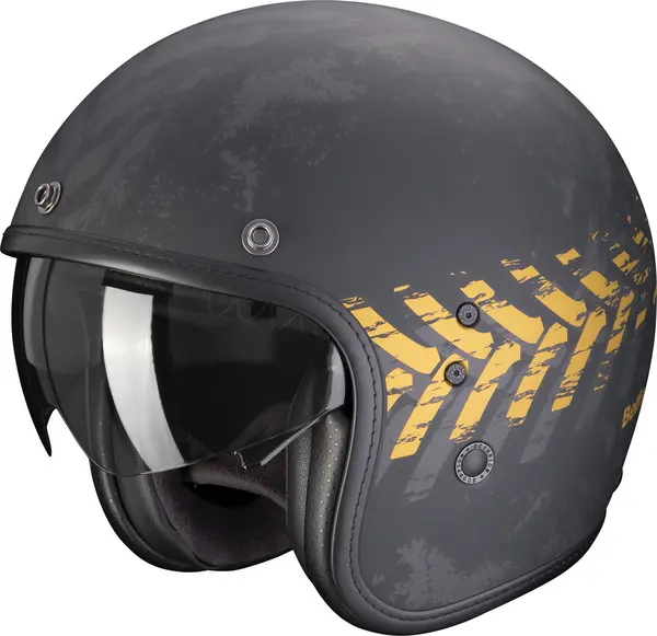Image of Scorpion Belfast Evo Nevada Matt Black-Gold Jet Helmet XL