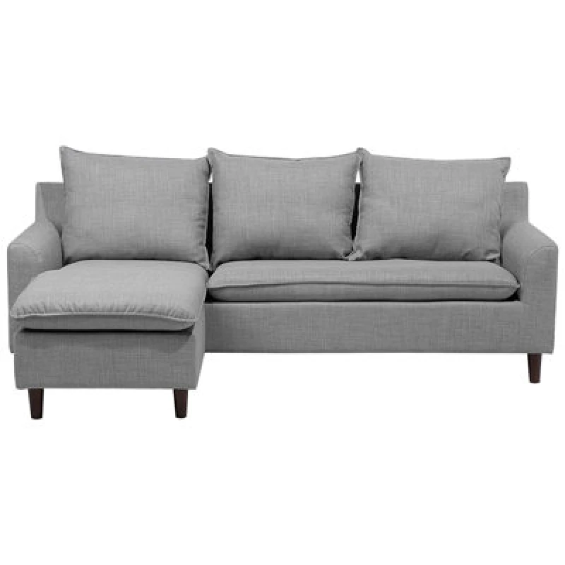 Image of Beliani Corner Sofa 3 Seater Elvenes Fabric Light Grey Right Hand