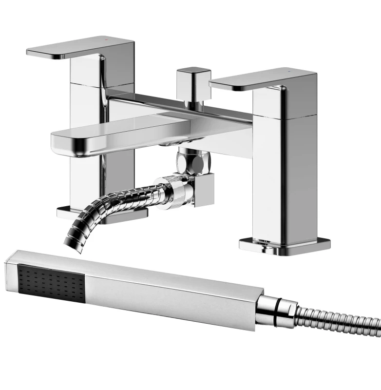 Image of Balterley Deck Mount Square Bath Shower Mixer Tap with Shower Kit Chrome Silver unisex