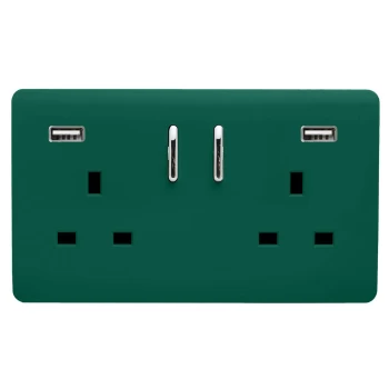 Image of Trendi Switch 2 Gang 13Amp Double Socket & 2 USB Ports - Dark Green