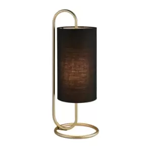 Image of Modern Antique Brass Oval Table Lamp Desk Light & Black Fabric Cylinder Shade
