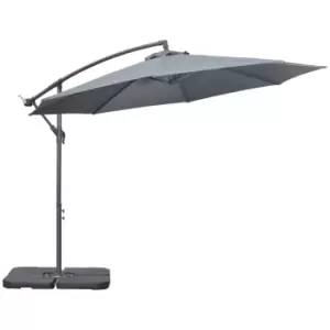 Image of Outsunny 3(m) Garden Parasol Sun Shade Banana Umbrella Cantilever with Crank Handle, Cross Base Dark Grey