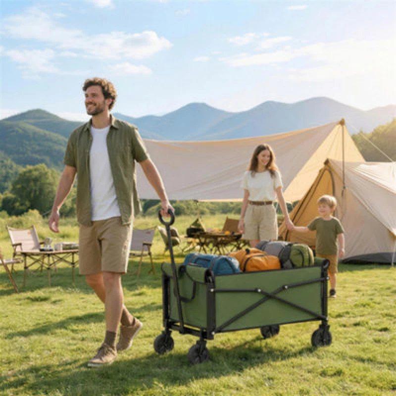 Image of Outsunny 81L Festival Trolley On Wheels, Garden Folding Trolley Cart, Green