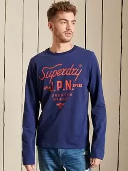 Image of Superdry Script Style Workwear Long Sleeve Top - Navy, Size S, Men