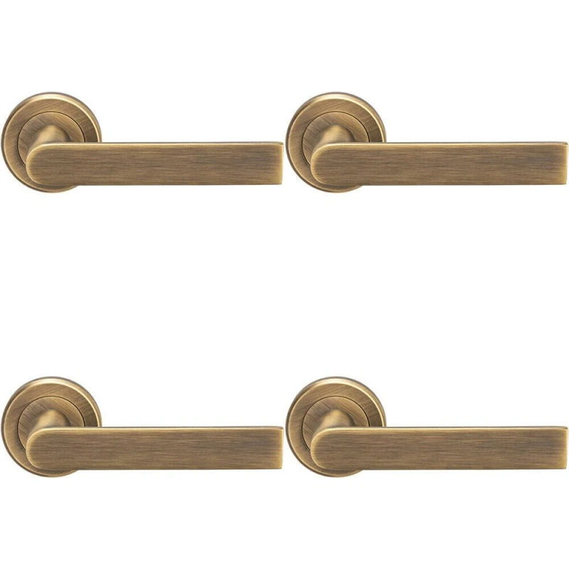 Image of Loops 4x PAIR Flat Rectangular Bar Handle on Round Rose Concealed Fix Antique Brass Metallics