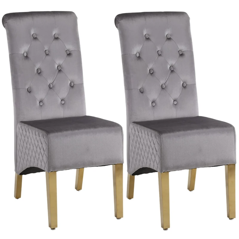 Image of Modernique Modernique A Pair (x2) Velvet High Back Dining Chairs with Golden Chrome Knocker & Legs in Grey Grey One Size Unisex 5061017320357