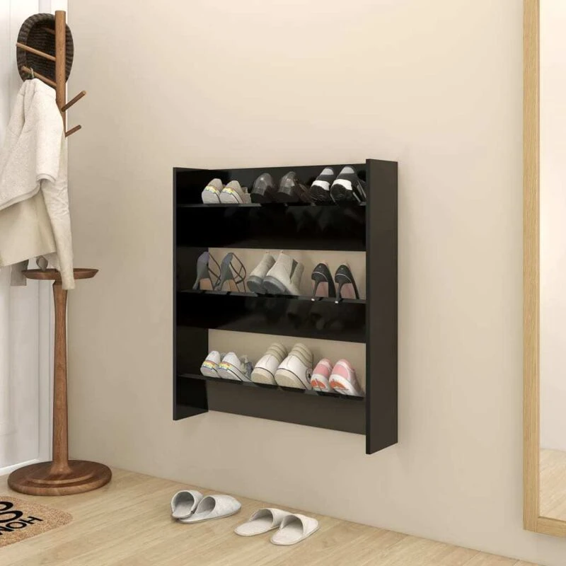 Image of VIDAXL Wall Shoe Cabinet Black 80x18x90cm Engineered Wood Vidaxl 8720286559802