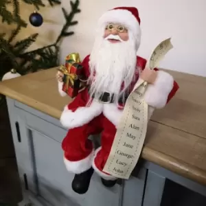 Image of 30cm Sitting Santa Father Christmas Decoration Holding Gifts & Name List in Red