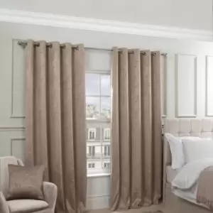 Image of Emma Barclay Regency Parisian Damask Woven Thermal Blackout Eyelet Curtains, Taupe, 46 x 72 Inch