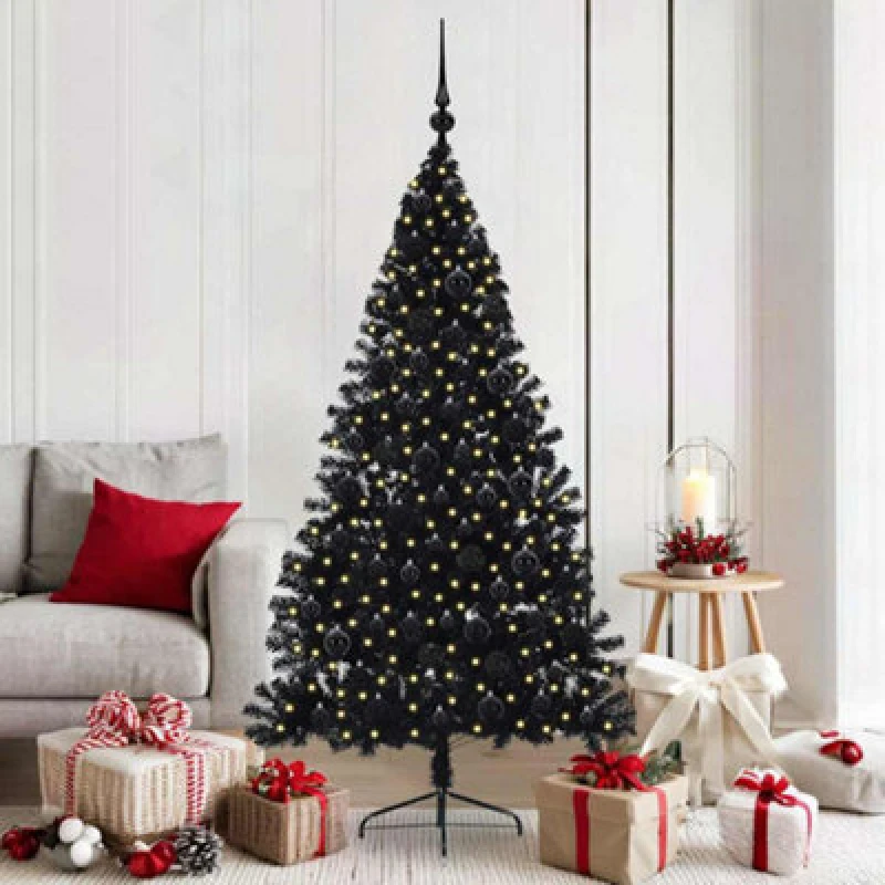 Image of Vidaxl Artificial Pre-Lit Christmas Tree Black 180 Cm Pvc