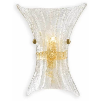 Image of Ideal Lux Fiocco - 1 Light Indoor Glass Small Wall Light Amber with Decoration, E14