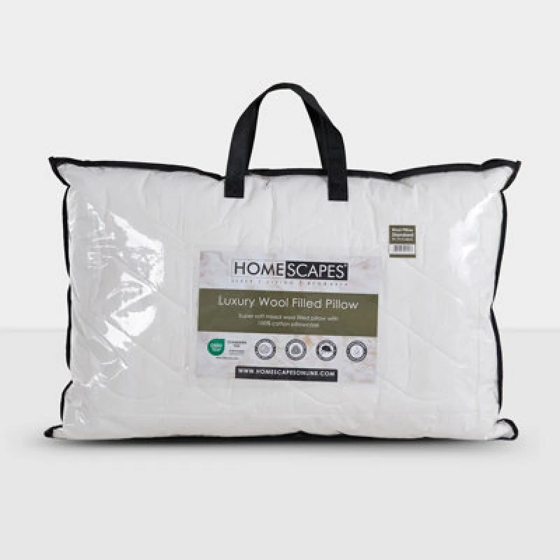 Image of Homescapes Premium Wool Pillow with Quilted Case, 19 x 29" White
