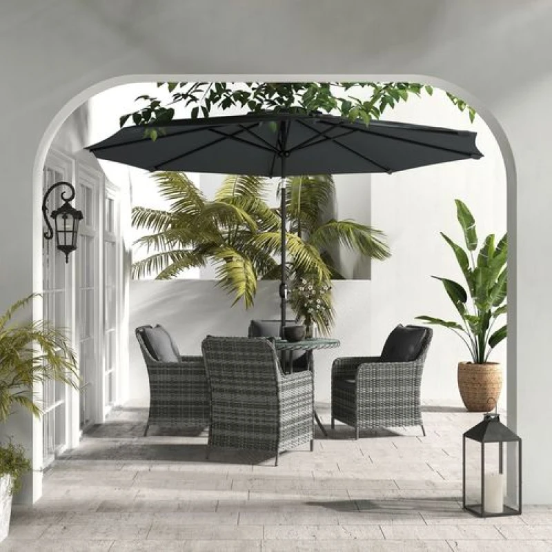 Image of Outsunny 6pc Rattan Furniture Set w/ Umbrella - Grey 861-086V70GG