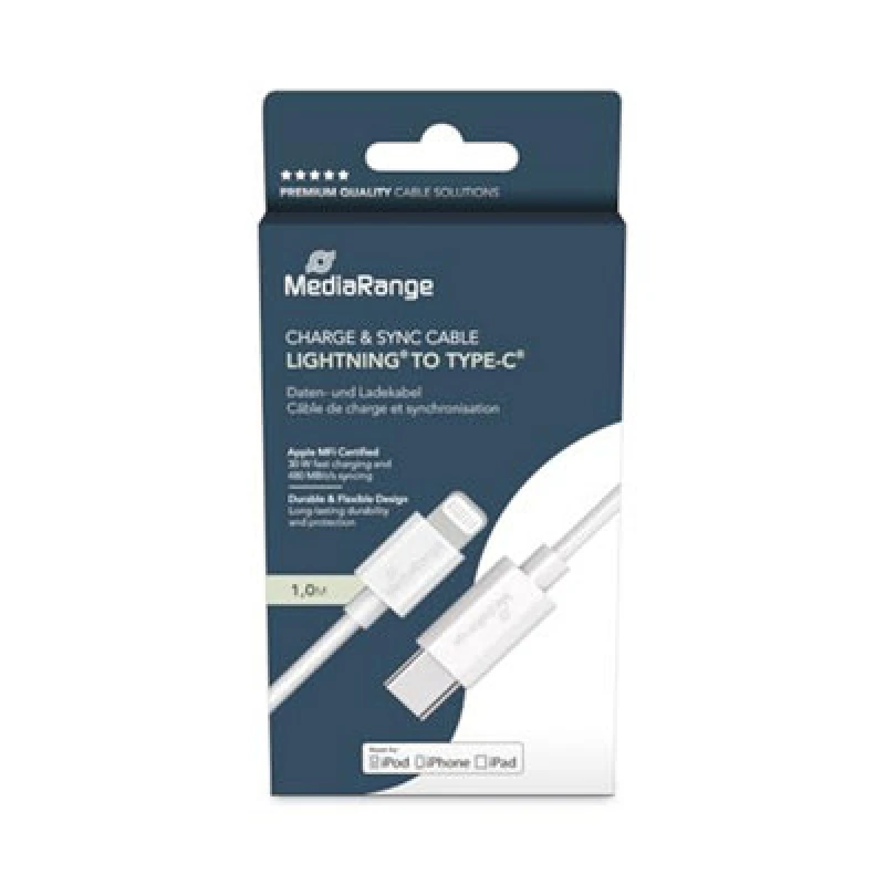 Image of MediaRange Apple Lightning to USB Type-C Charge + Sync Cable 1m MRCS215