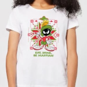 Image of Looney Tunes Eat Drink Be Martian Womens Christmas T-Shirt - White - M