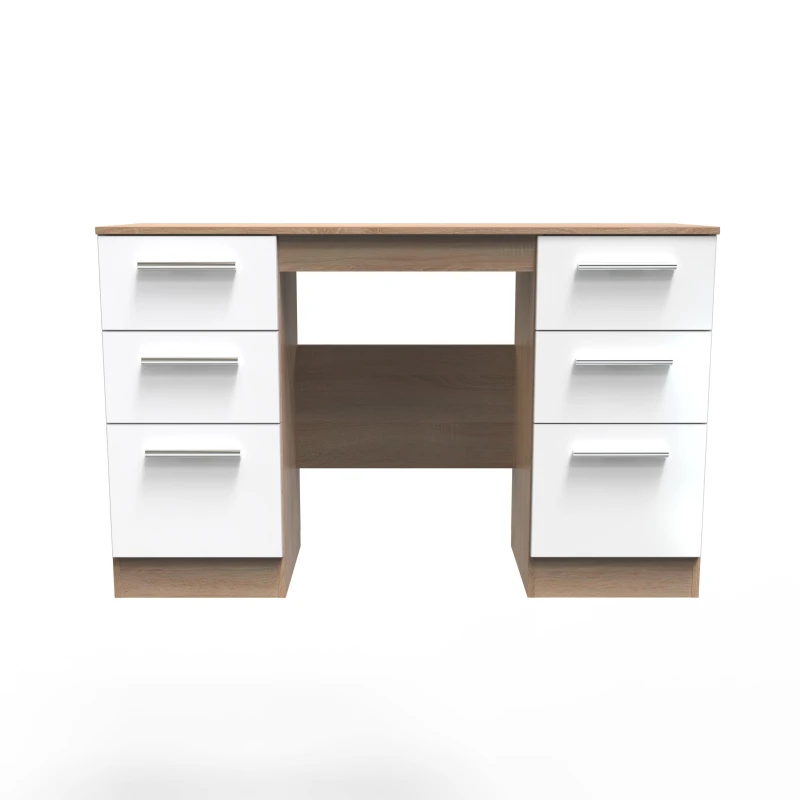 Image of Trent Double Pedestal Desk In White & Bardolino Oak (Ready Assembled)