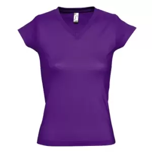 Image of SOLs Womens/Ladies Moon V Neck Short Sleeve T-Shirt (L) (Dark Purple)