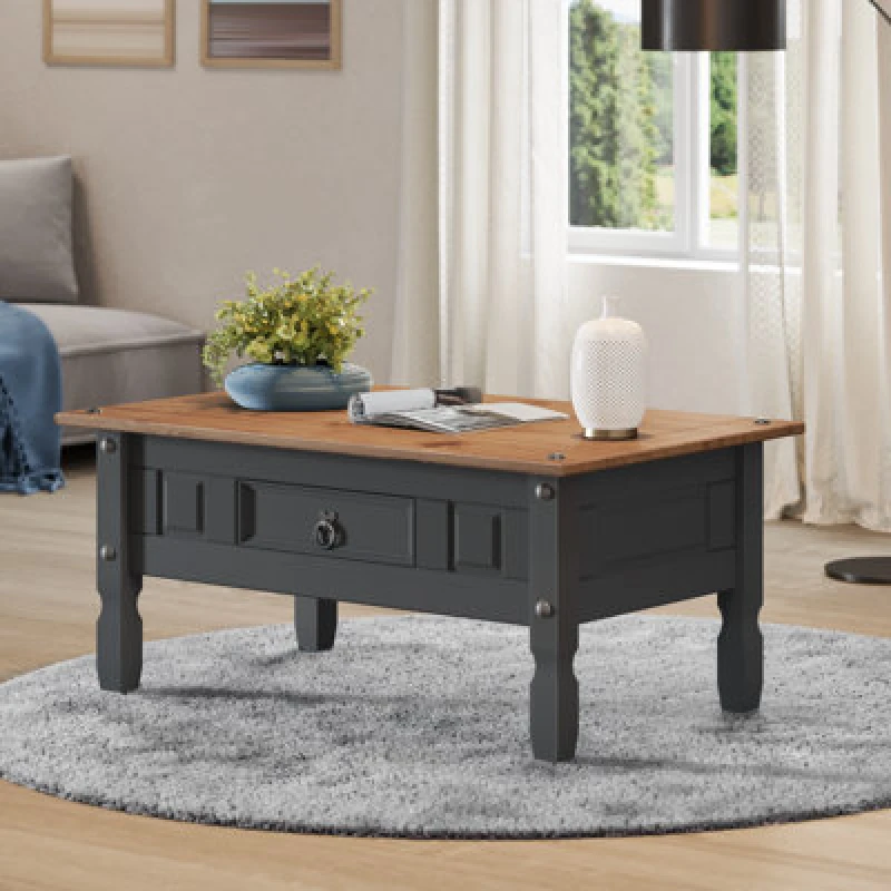 Image of Mercers Furniture Corona Charcoal 1 Drawer Coffee Table Solid Pine With Mexican Styling, Grey CHARC22
