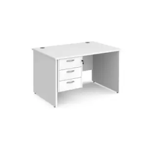 Image of Office Desk Rectangular Desk 1200mm With Pedestal White Top And Panel End Leg 800mm Depth Maestro 25 MP12P3WH