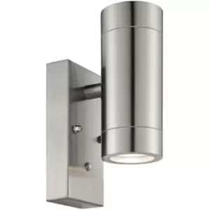 Image of Outdoor Up & Down IP44 Wall Light - Photocell - 2 x 7W GU10 LED - Brushed Steel