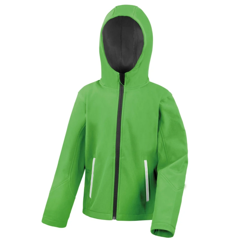 Image of Result Core TX Performance Hooded Soft Shell Jacket in Green Size: 11-12 Years Green Unisex 11-12 Years