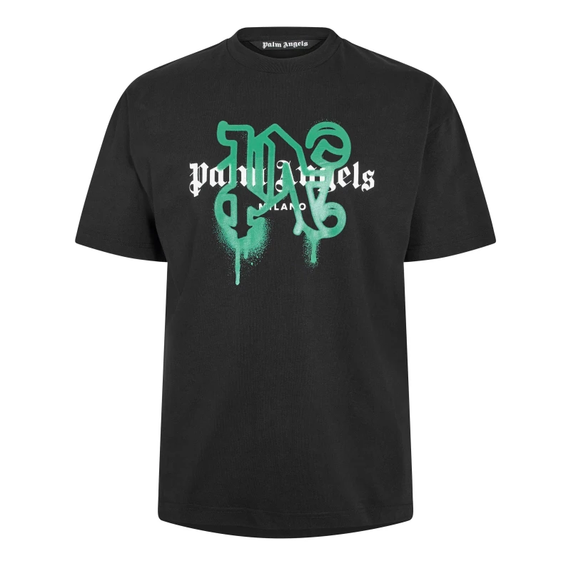 Image of Palm Angels Mens Milan T-Shirt Black Green male XS
